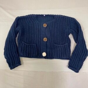 Navy blue chunky knit cropped cardigan